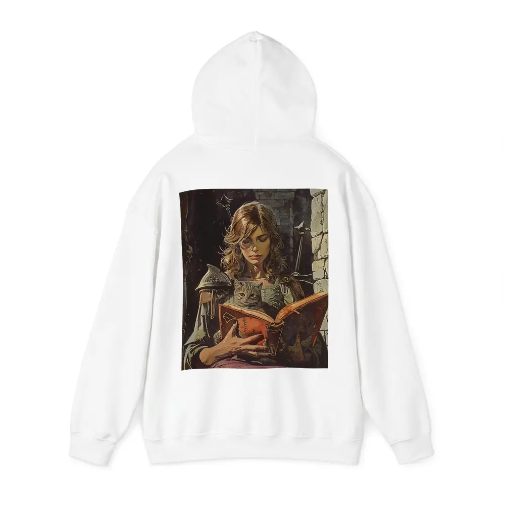 Female Knight Reading Book With Cat – Hoodies