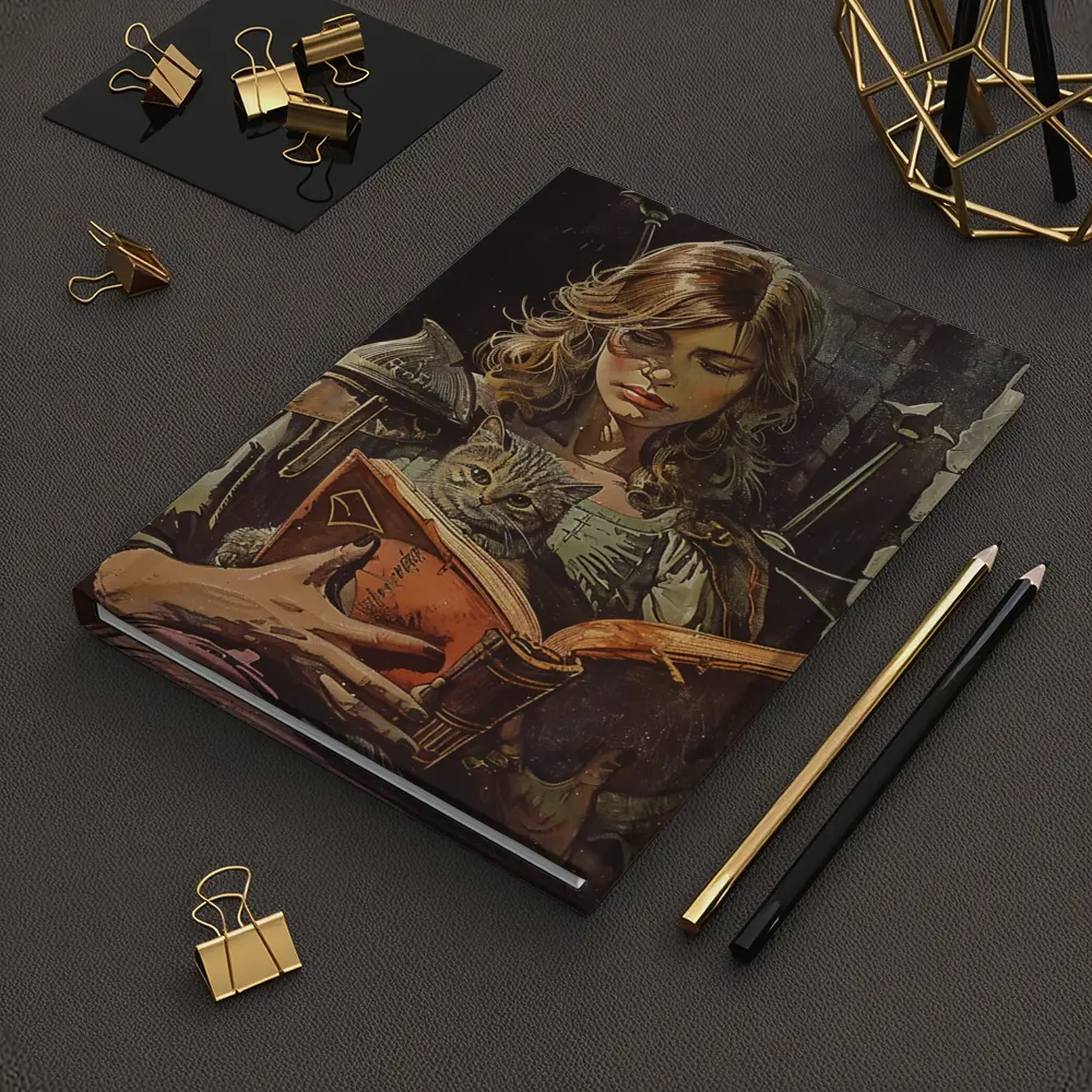 Female Knight Reading Book With Cat – Notebooks