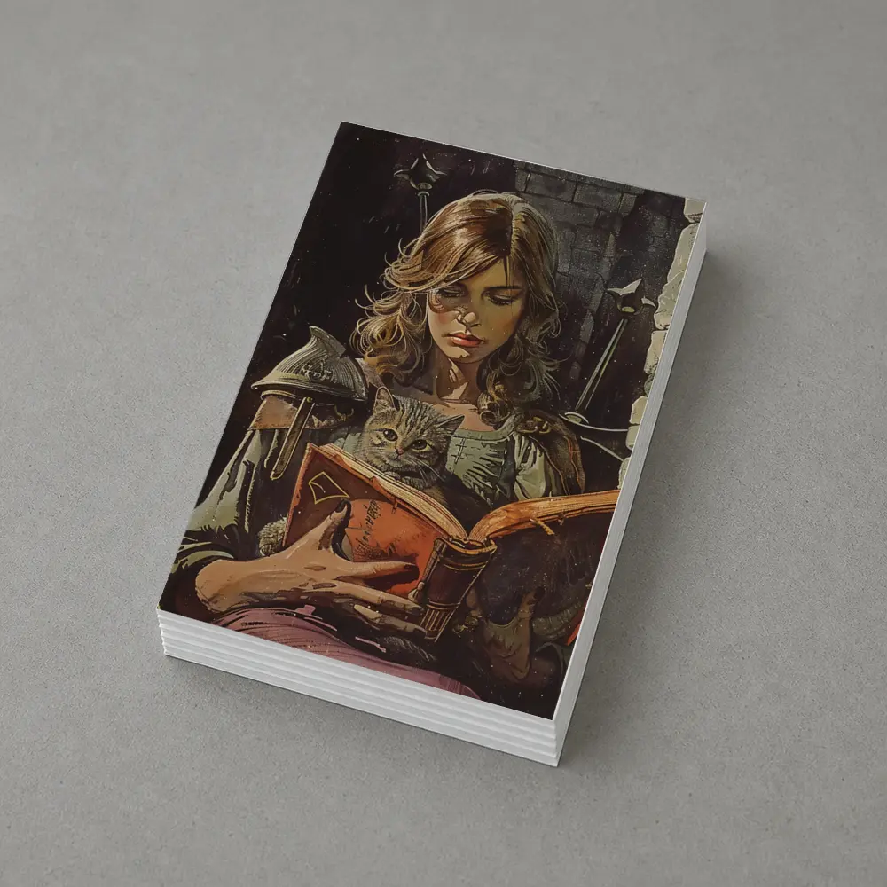 Female Knight Reading Book With Cat – Postcards