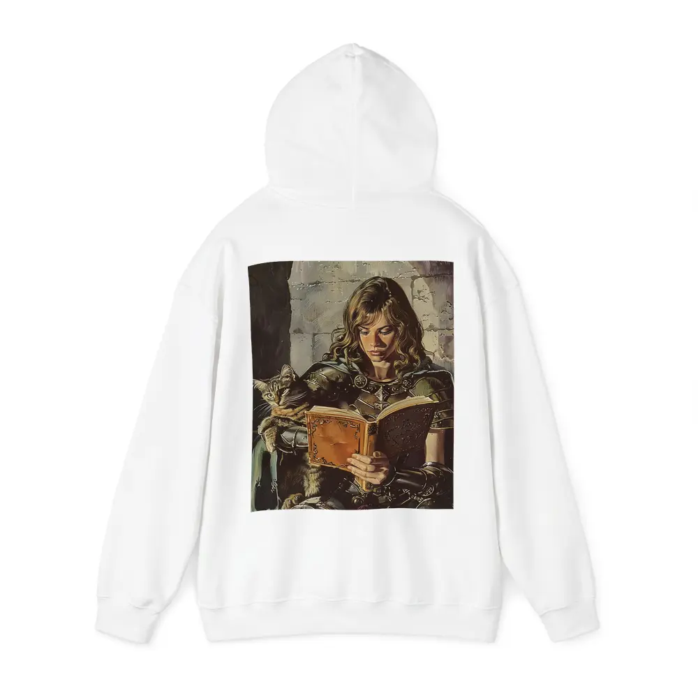 Female Knight Reading Book With Cat – Hoodies