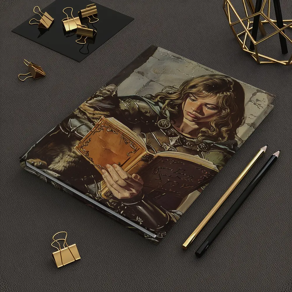 Female Knight Reading Book With Cat – Notebooks