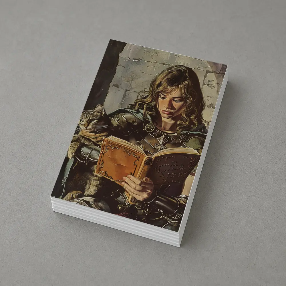 Female Knight Reading Book With Cat – Postcards