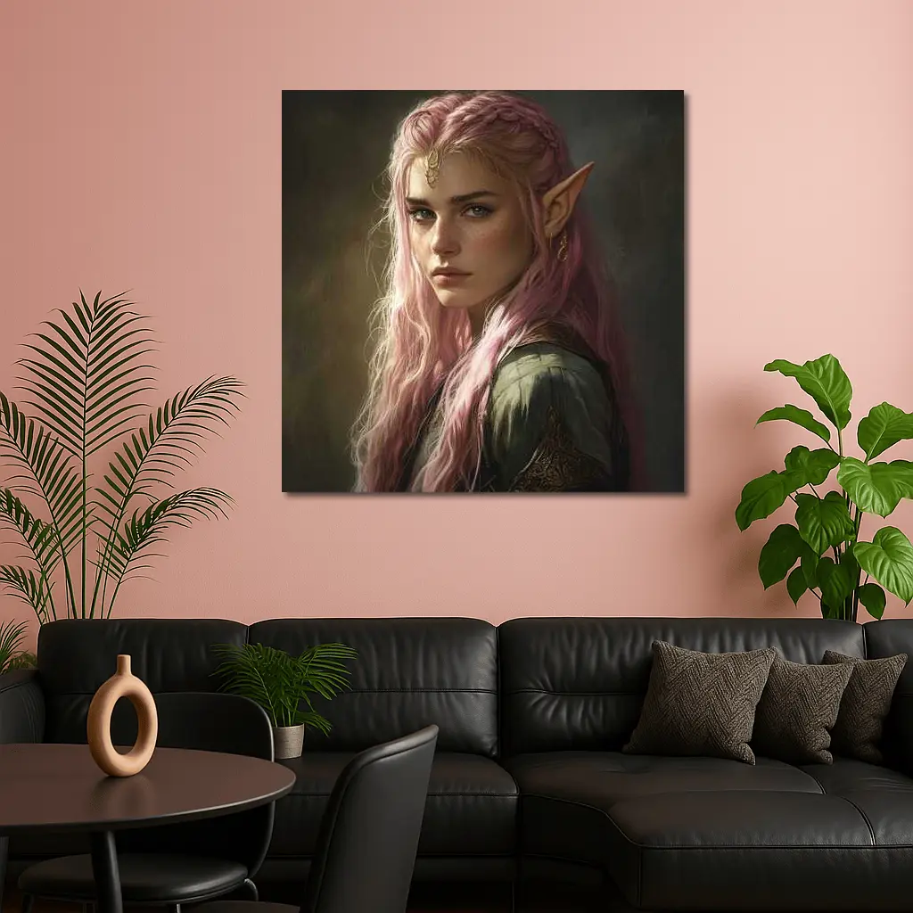 Pink Hair Elf Fantasy Portrait Digital Art – Wall Art