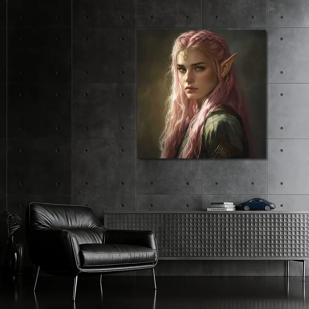 Pink Hair Elf Fantasy Portrait Digital Art – Wall Art