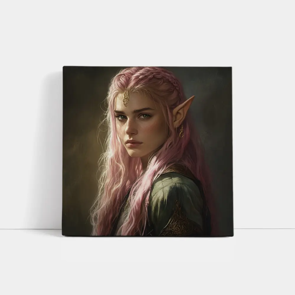 Pink Hair Elf Fantasy Portrait Digital Art – Wall Art