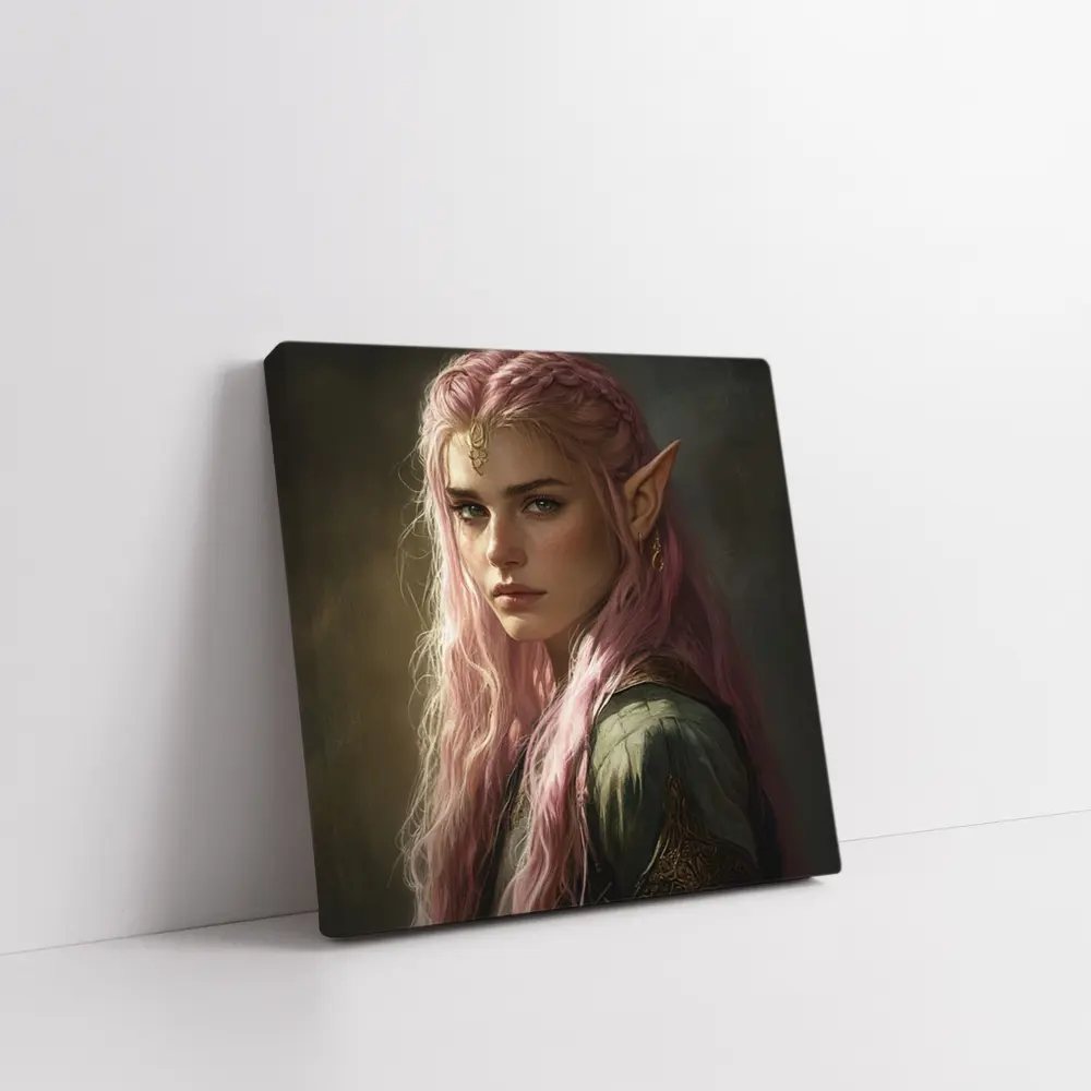 Pink Hair Elf Fantasy Portrait Digital Art – Wall Art