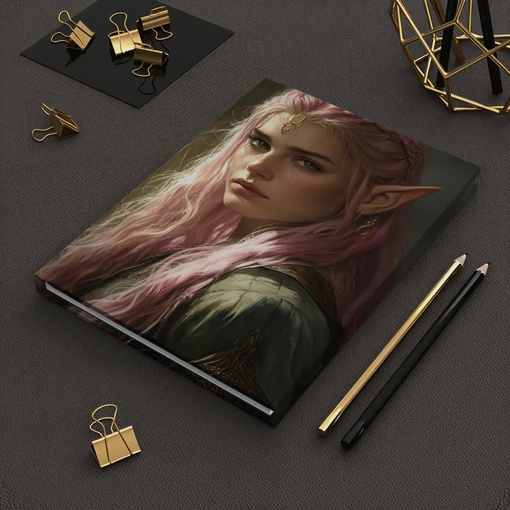 Pink Hair Elf Fantasy Portrait Digital Art – Notebooks