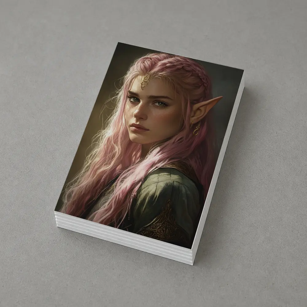 Pink Hair Elf Fantasy Portrait Digital Art – Postcards