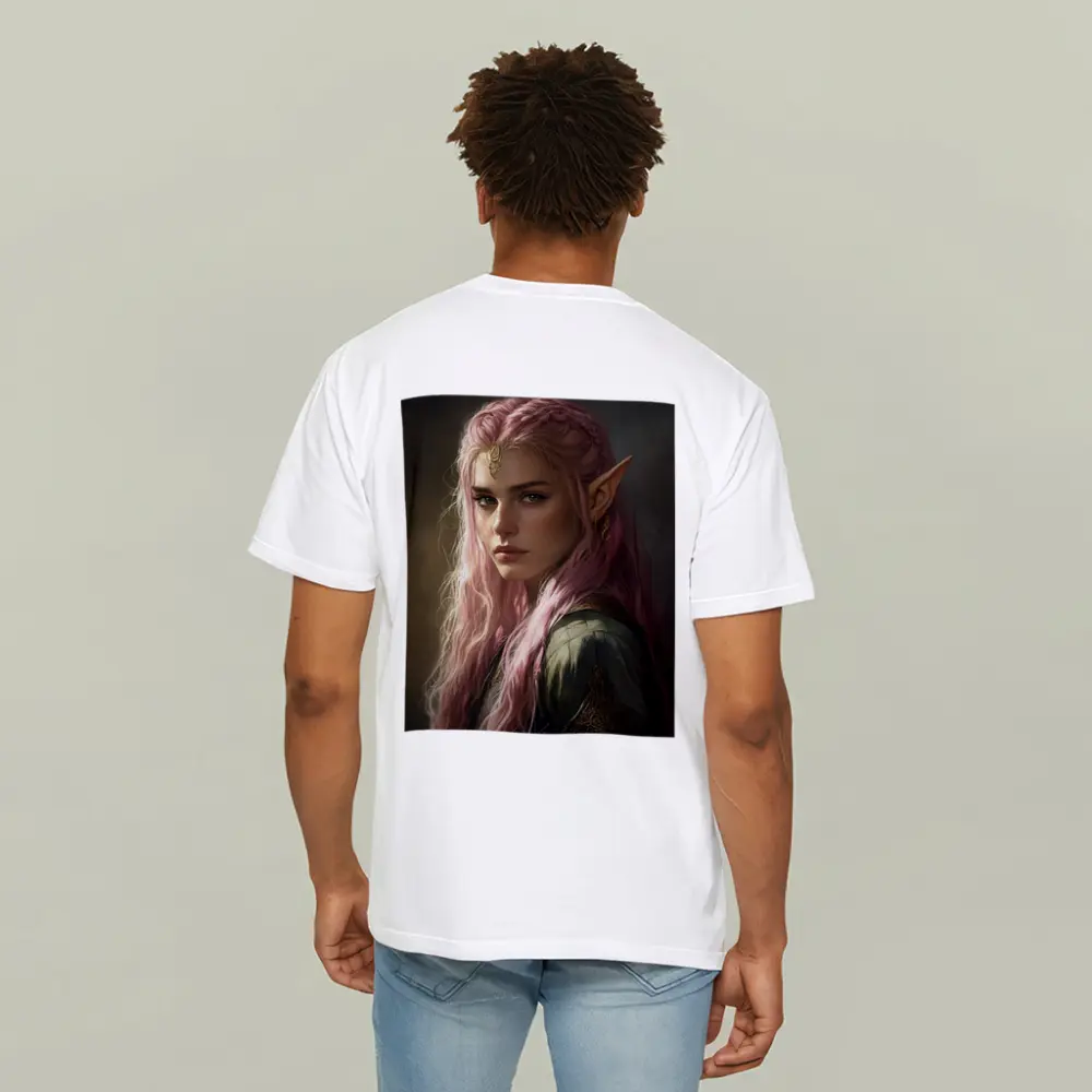 Pink Hair Elf Fantasy Portrait Digital Art – T-Shirts