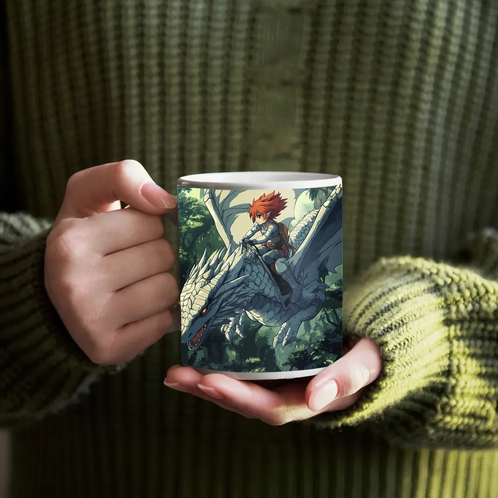 Anime Boy Riding White Dragon Forest – Mugs