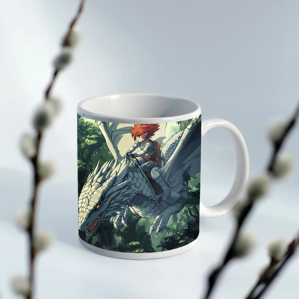 Anime Boy Riding White Dragon Forest – Mugs