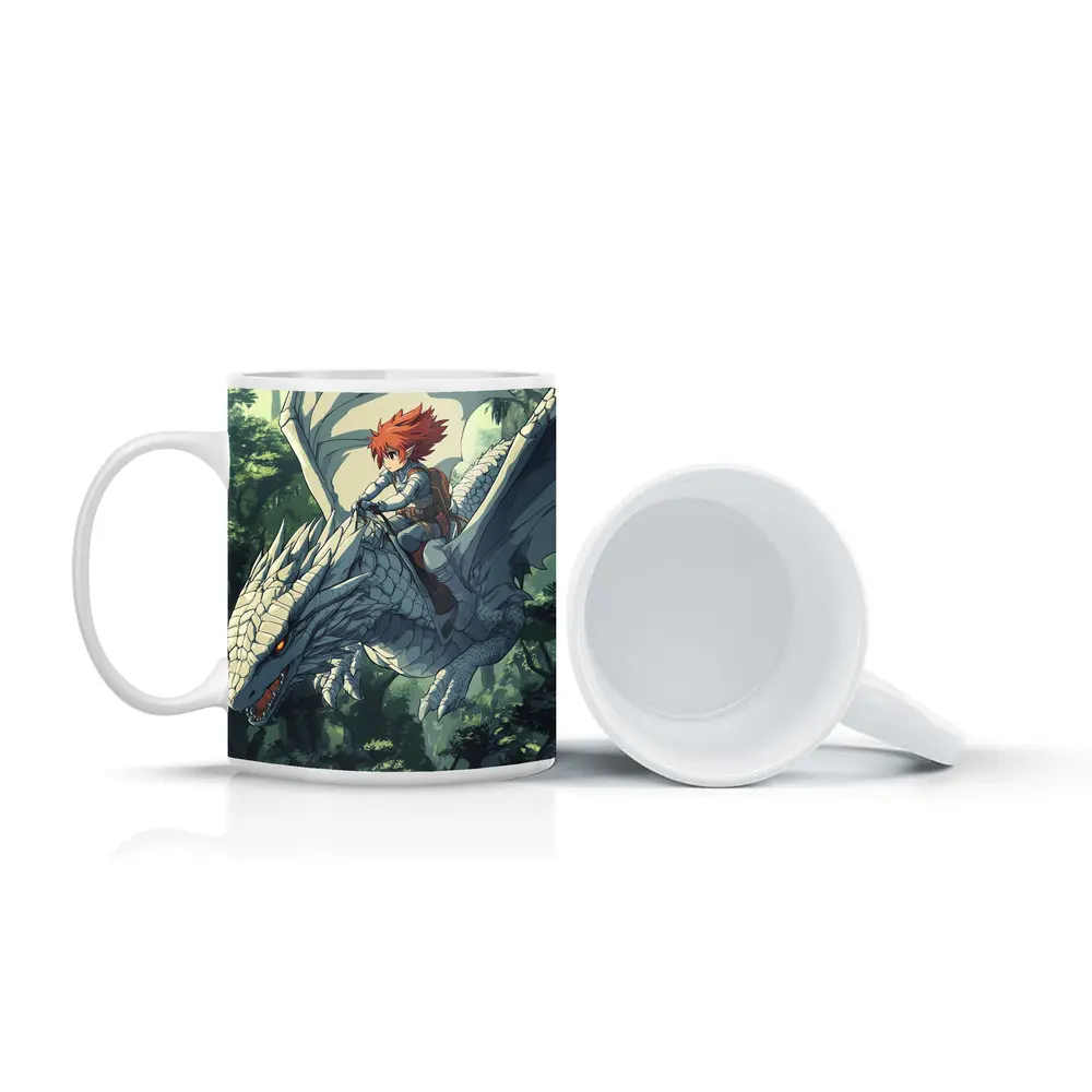 Anime Boy Riding White Dragon Forest – Mugs