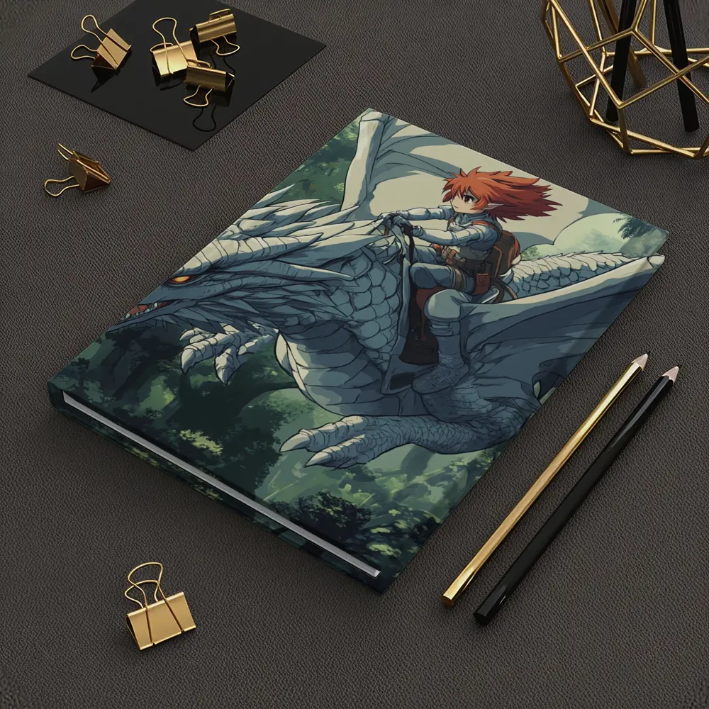 Anime Boy Riding White Dragon Forest – Notebooks