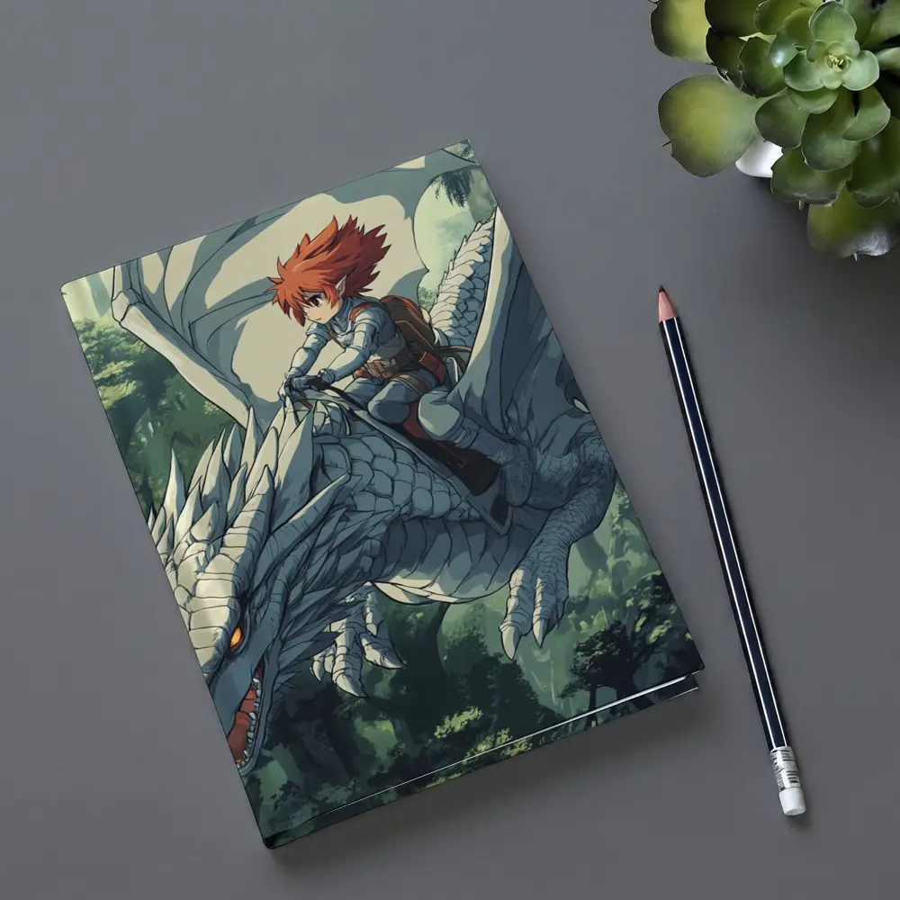Anime Boy Riding White Dragon Forest – Notebooks
