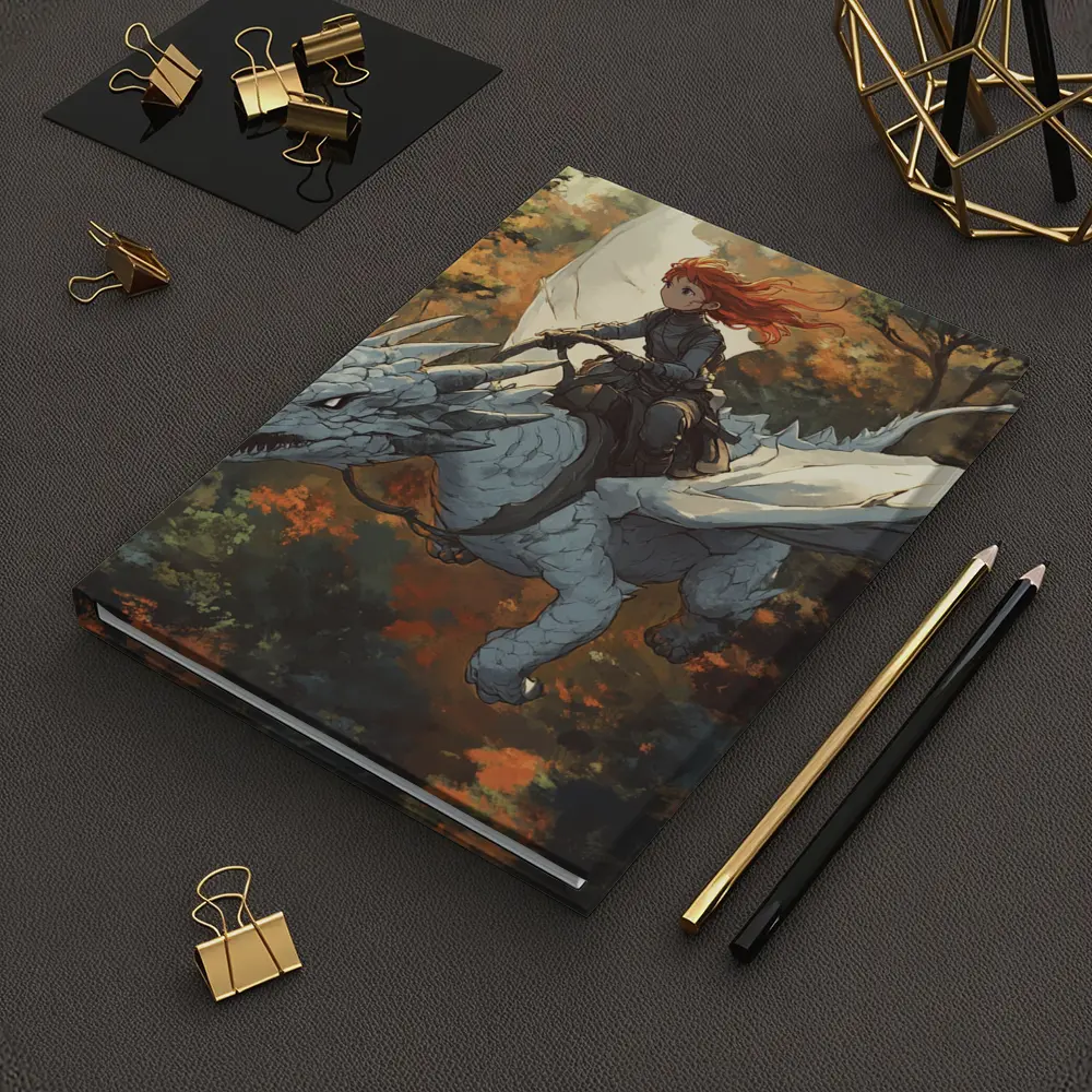 Red Haired Girl Riding White Dragon Forest – Notebooks