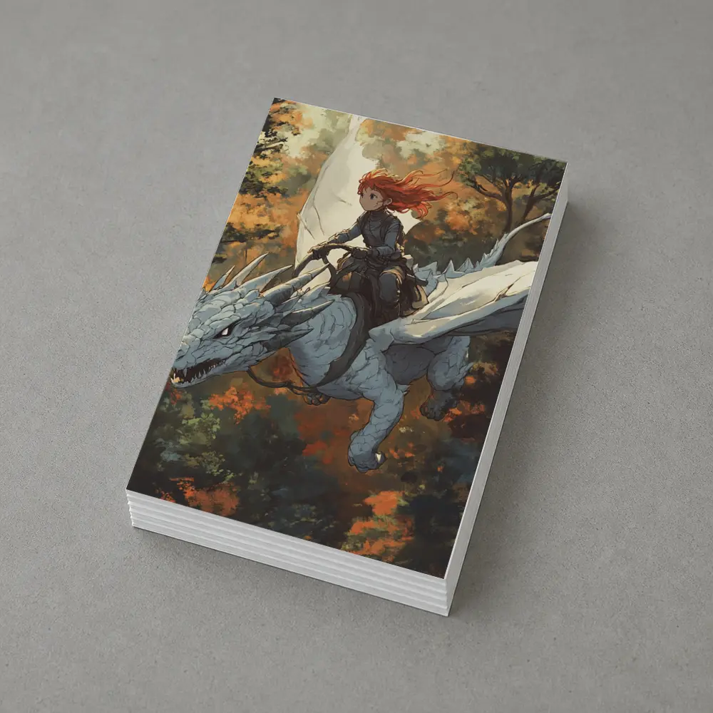 Red Haired Girl Riding White Dragon Forest – Postcards