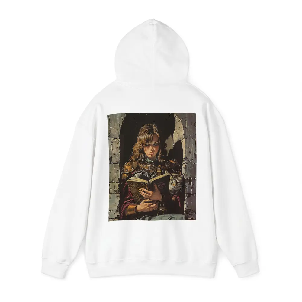 Female Warrior Reading Book With Cat – Hoodies