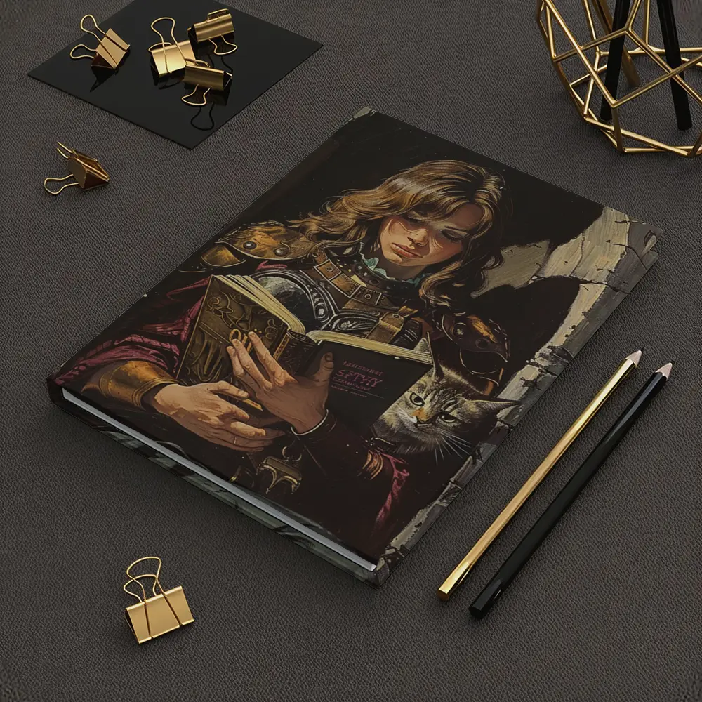 Female Warrior Reading Book With Cat – Notebooks
