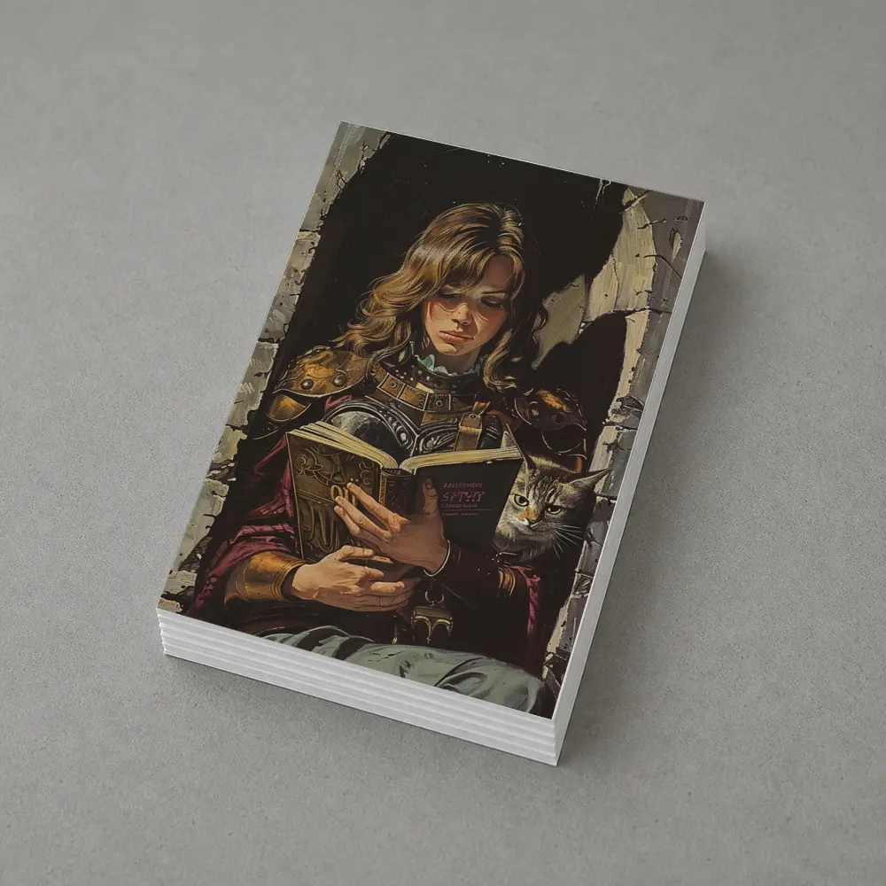 Female Warrior Reading Book With Cat – Postcards