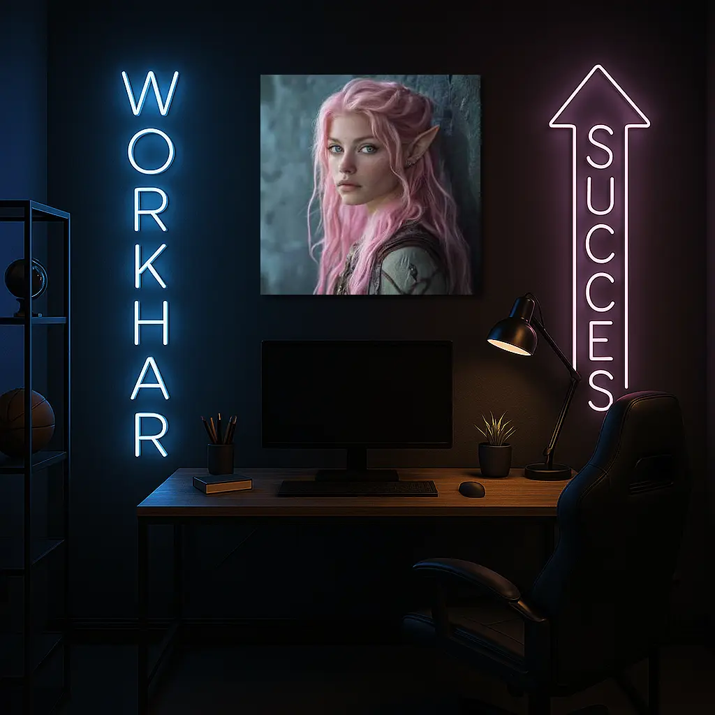 Pink Hair Elf Girl Fantasy Portrait Art – Wall Art