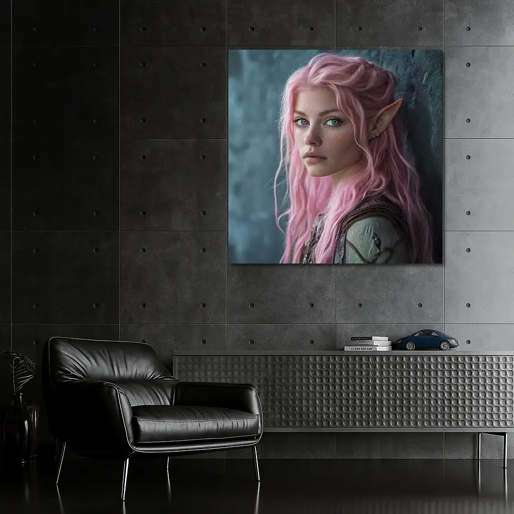 Pink Hair Elf Girl Fantasy Portrait Art – Wall Art