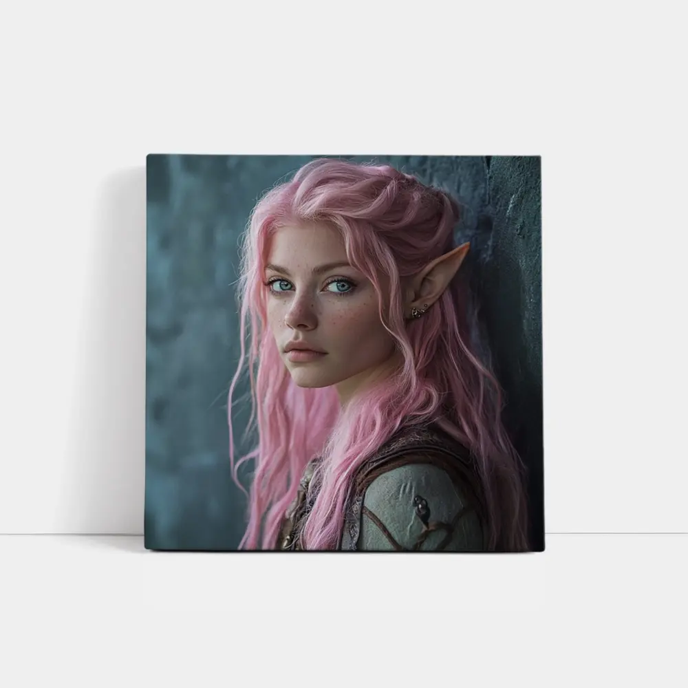 Pink Hair Elf Girl Fantasy Portrait Art – Wall Art