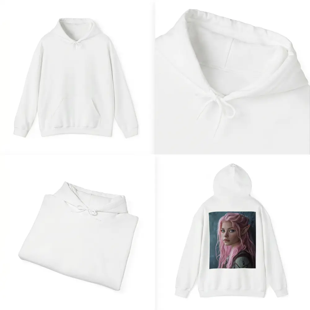 Pink Hair Elf Girl Fantasy Portrait Art – Hoodies