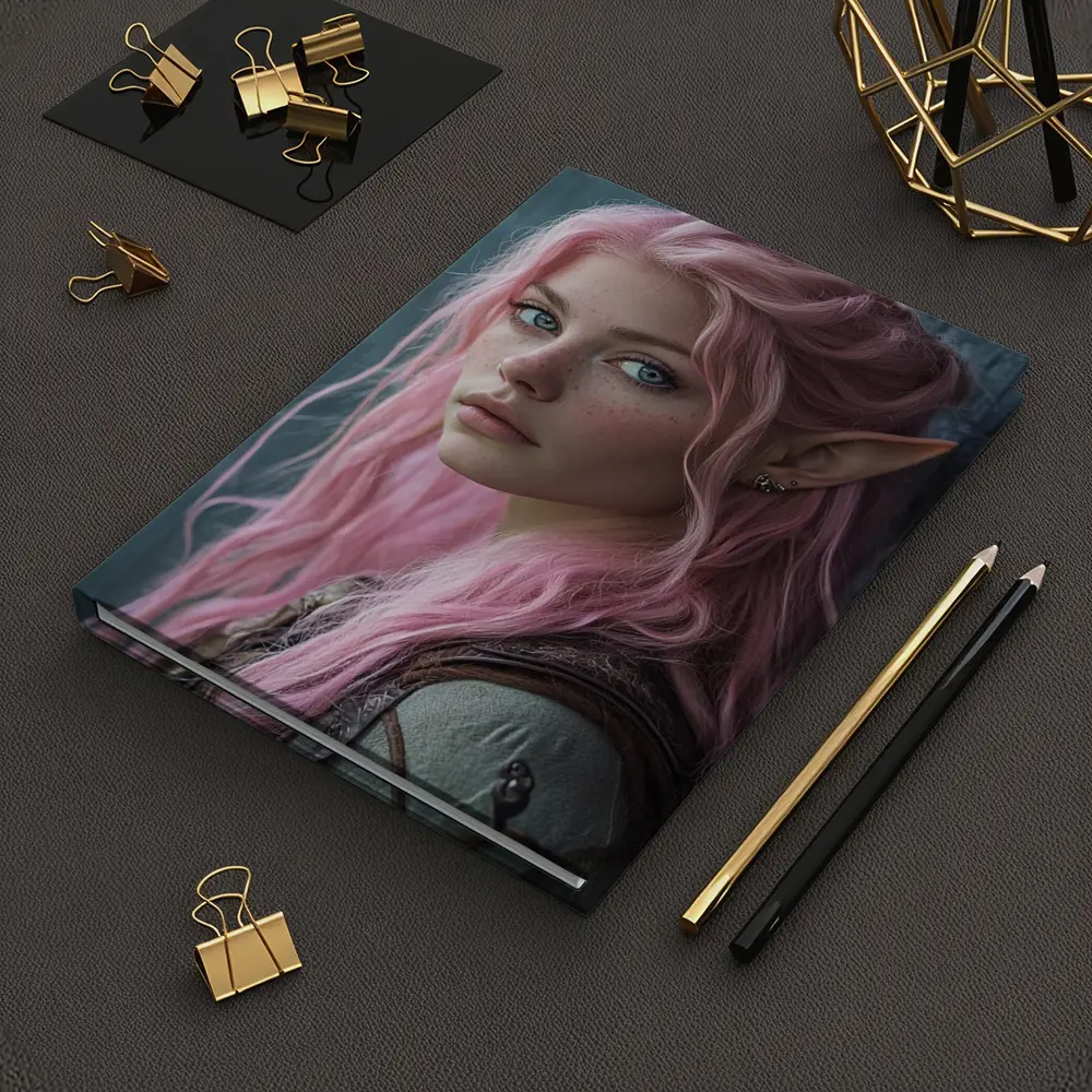 Pink Hair Elf Girl Fantasy Portrait Art – Notebooks