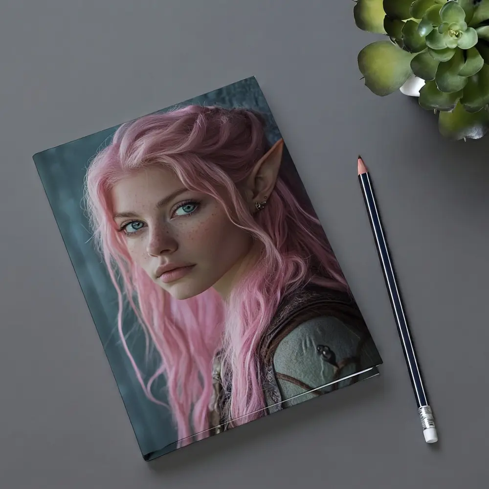 Pink Hair Elf Girl Fantasy Portrait Art – Notebooks