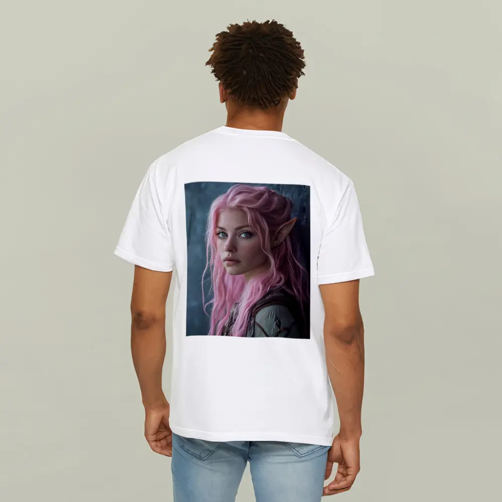 Pink Hair Elf Girl Fantasy Portrait Art – T-Shirts