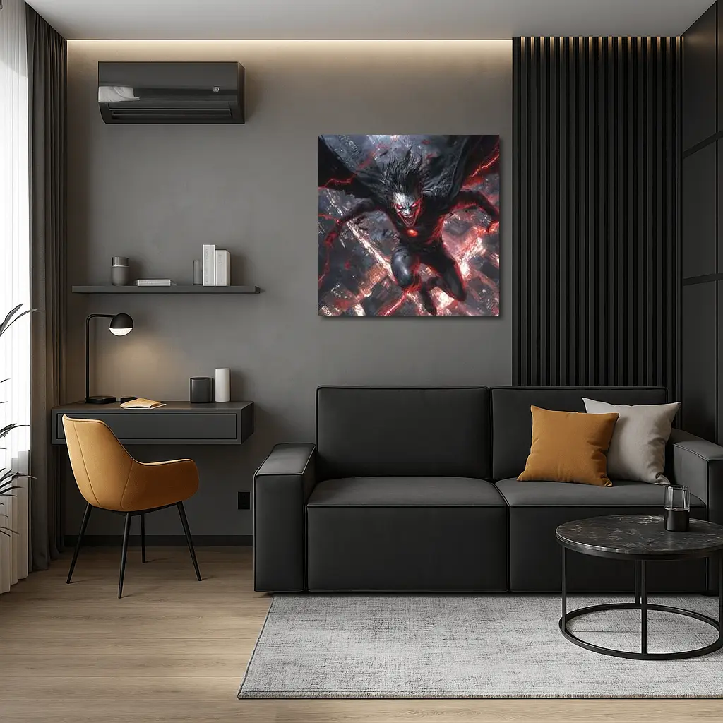 Dark Villain Red Lightning Cityscape Night Art – Wall Art