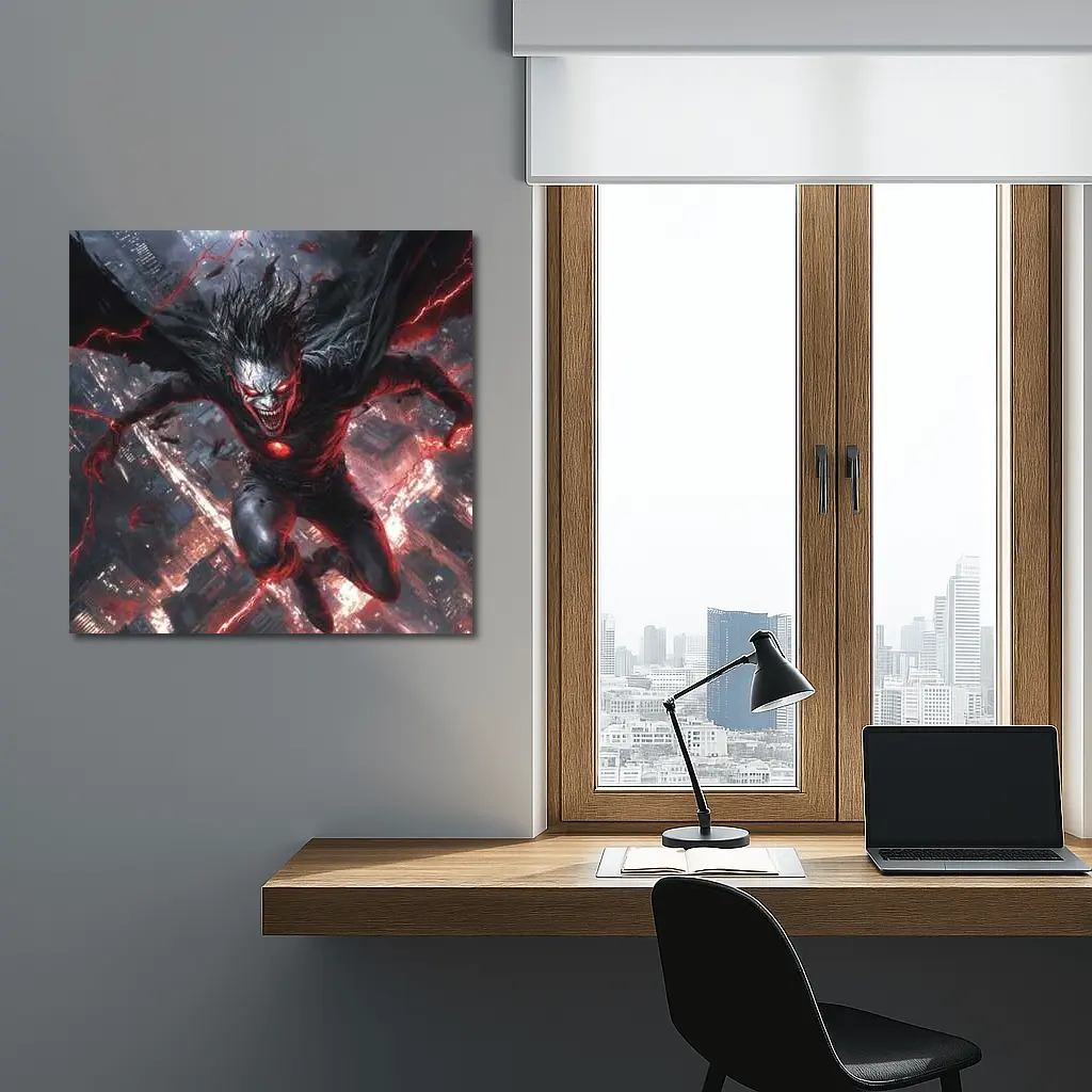 Dark Villain Red Lightning Cityscape Night Art – Wall Art
