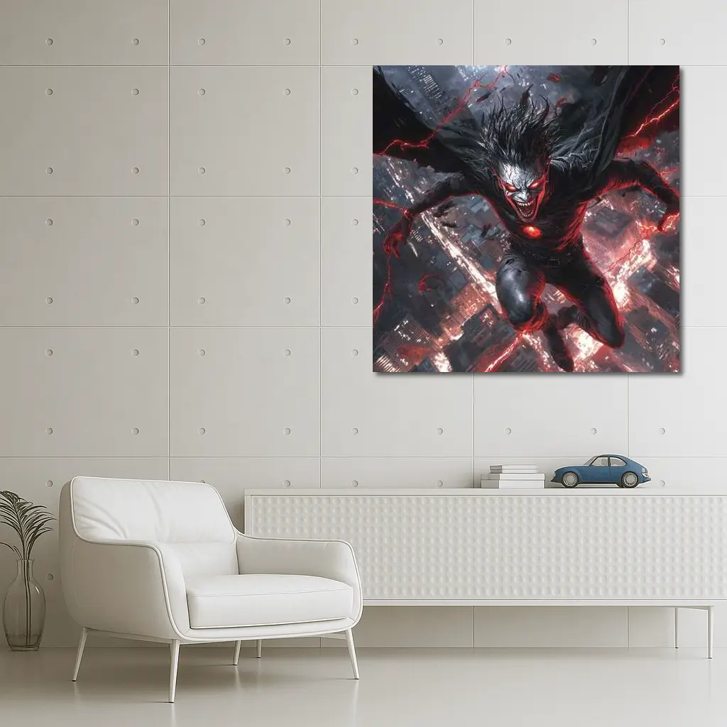 Dark Villain Red Lightning Cityscape Night Art – Wall Art