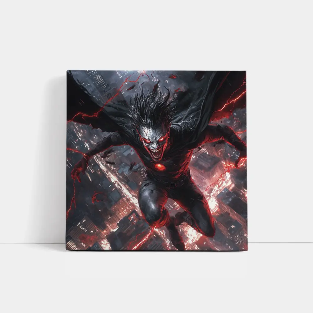 Dark Villain Red Lightning Cityscape Night Art – Wall Art