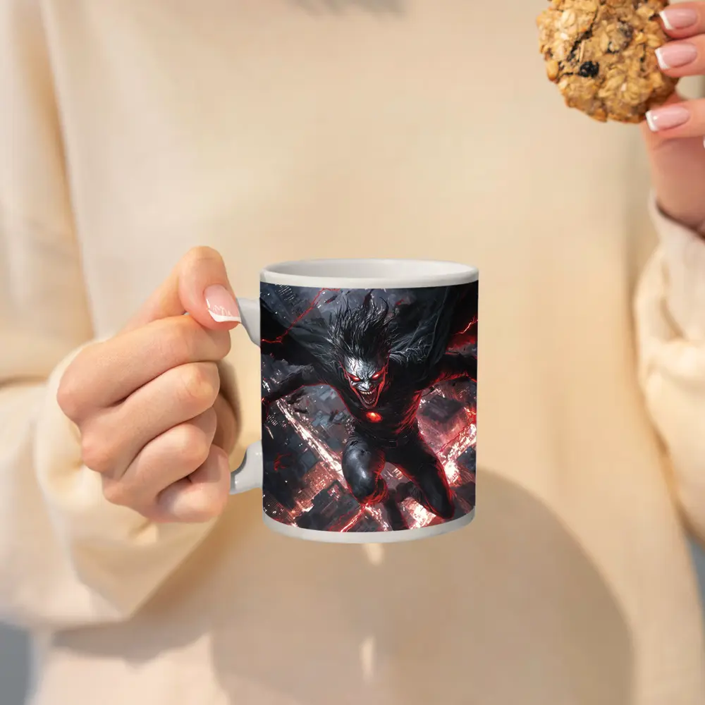 Dark Villain Red Lightning Cityscape Night Art – Mugs