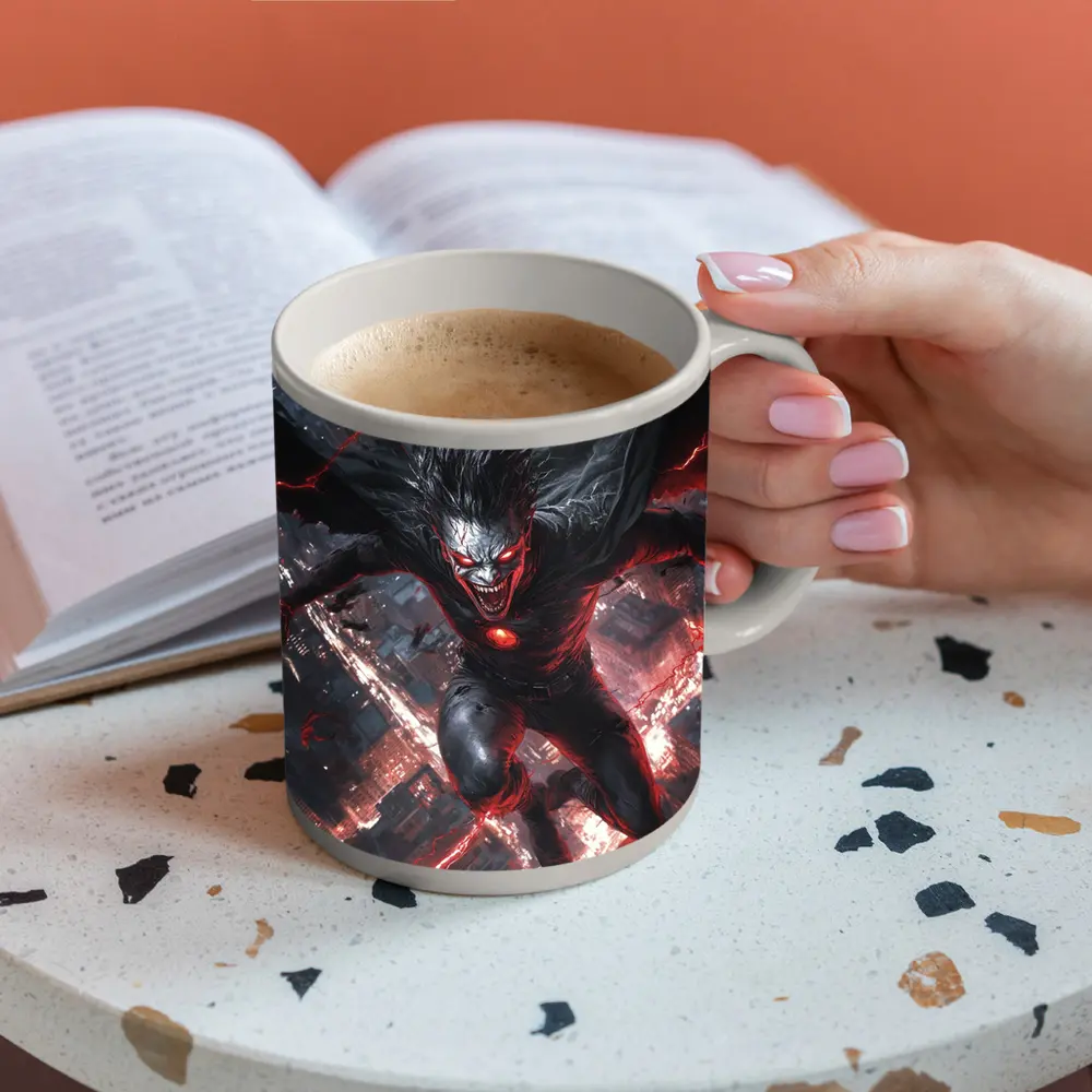 Dark Villain Red Lightning Cityscape Night Art – Mugs