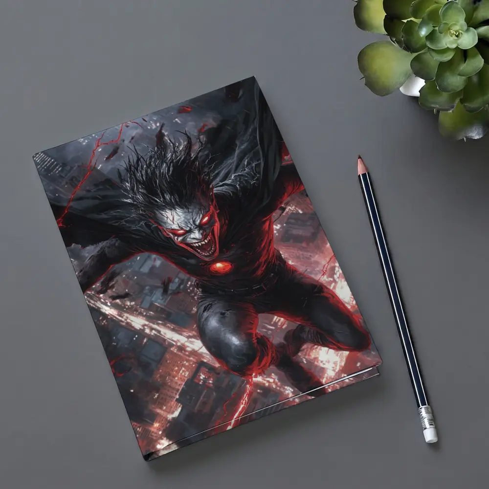 Dark Villain Red Lightning Cityscape Night Art – Notebooks