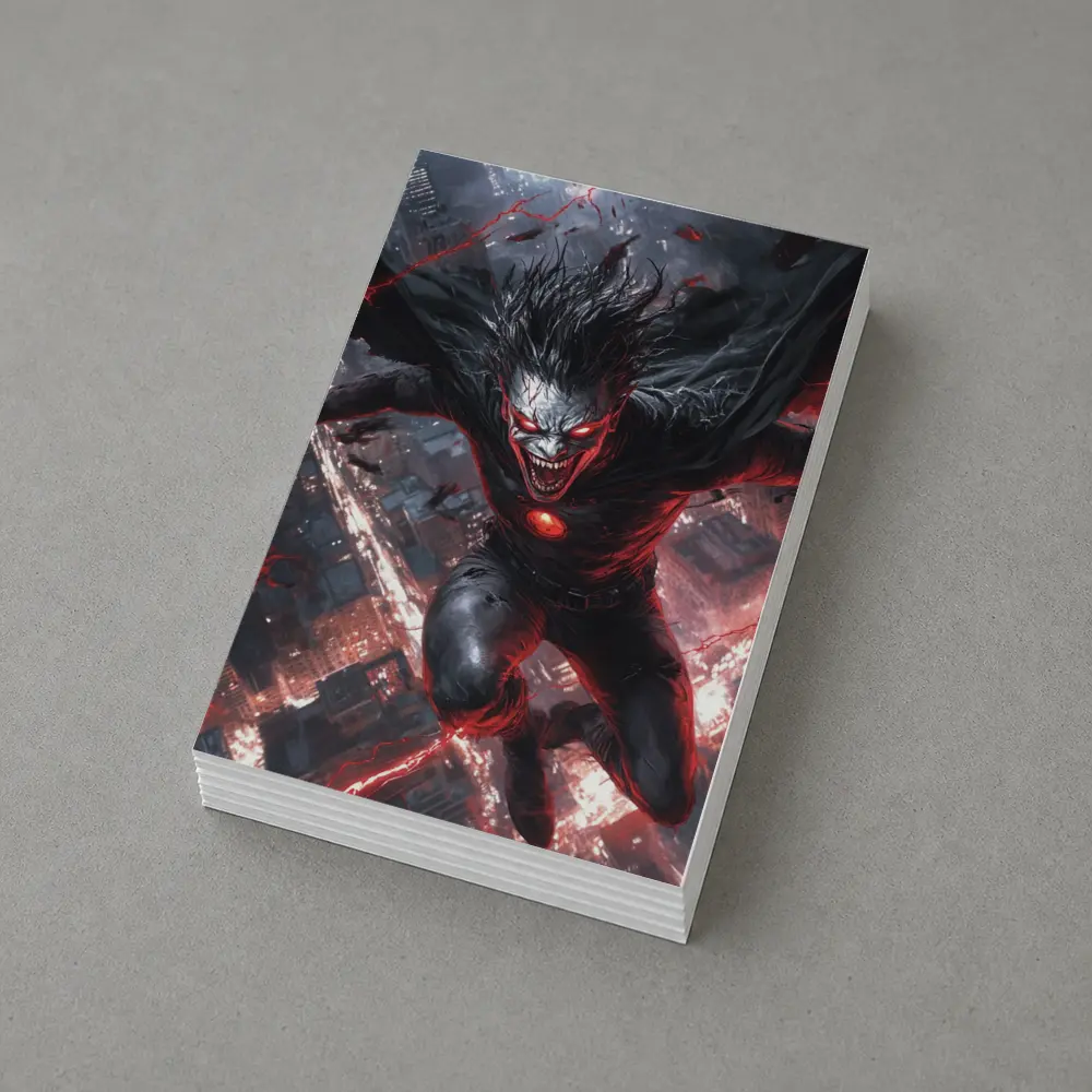 Dark Villain Red Lightning Cityscape Night Art – Postcards