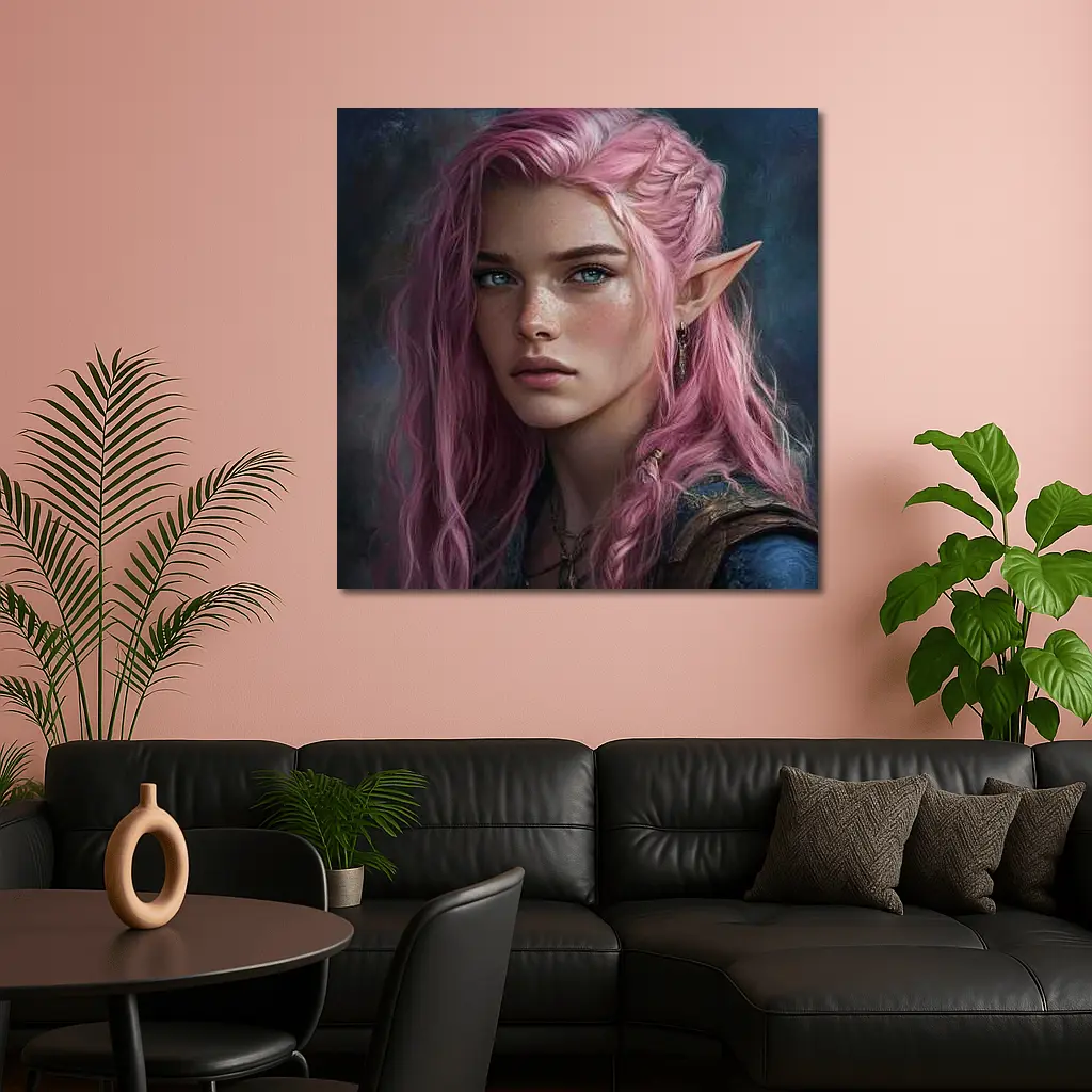 Pink Hair Elf Girl Fantasy Portrait Art – Wall Art