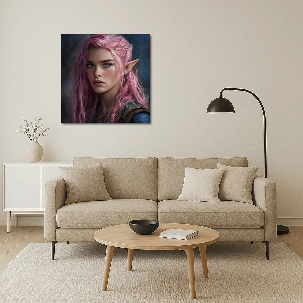 Pink Hair Elf Girl Fantasy Portrait Art – Wall Art