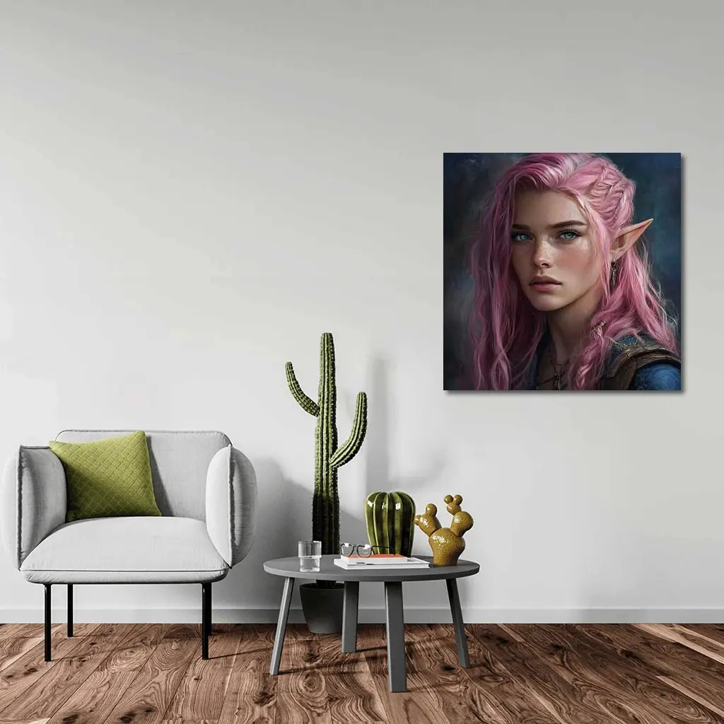 Pink Hair Elf Girl Fantasy Portrait Art – Wall Art