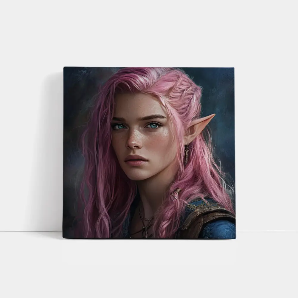 Pink Hair Elf Girl Fantasy Portrait Art – Wall Art