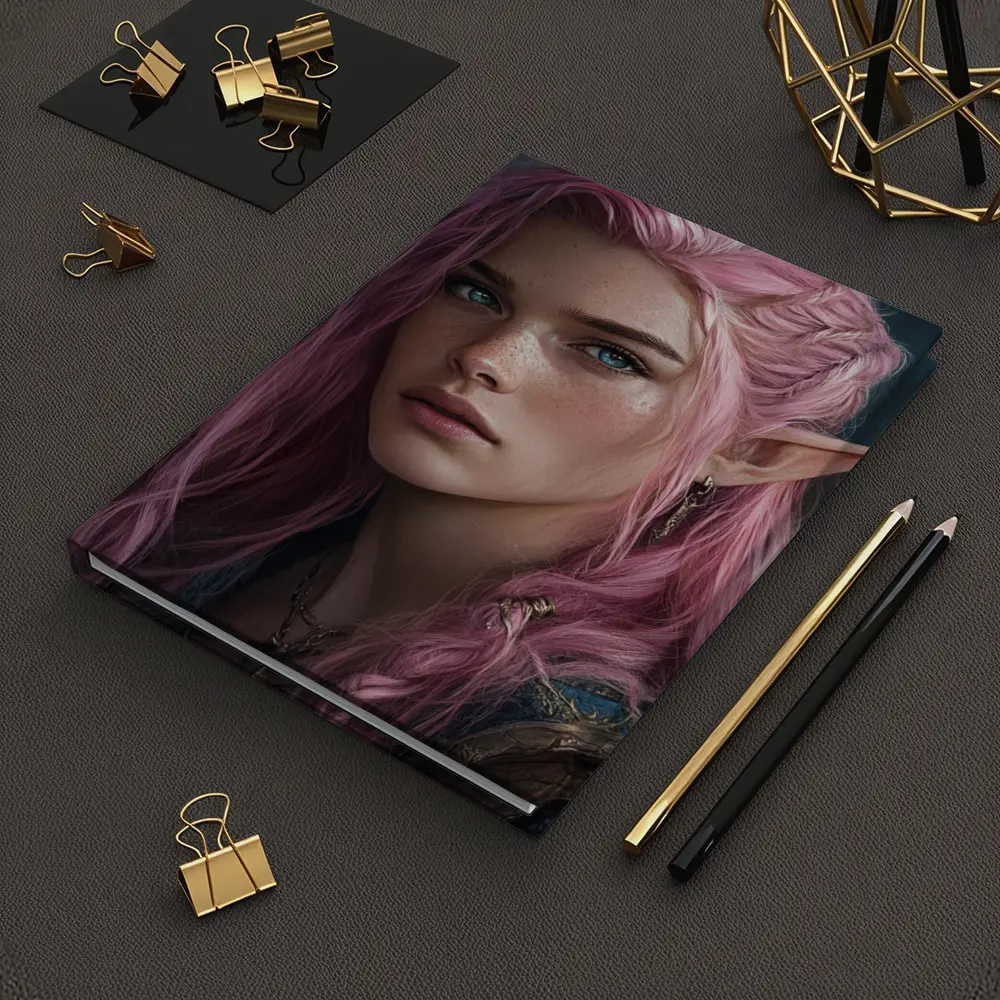 Pink Hair Elf Girl Fantasy Portrait Art – Notebooks