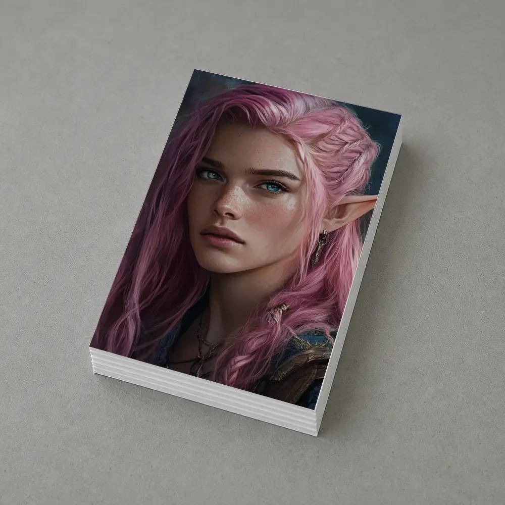 Pink Hair Elf Girl Fantasy Portrait Art – Postcards
