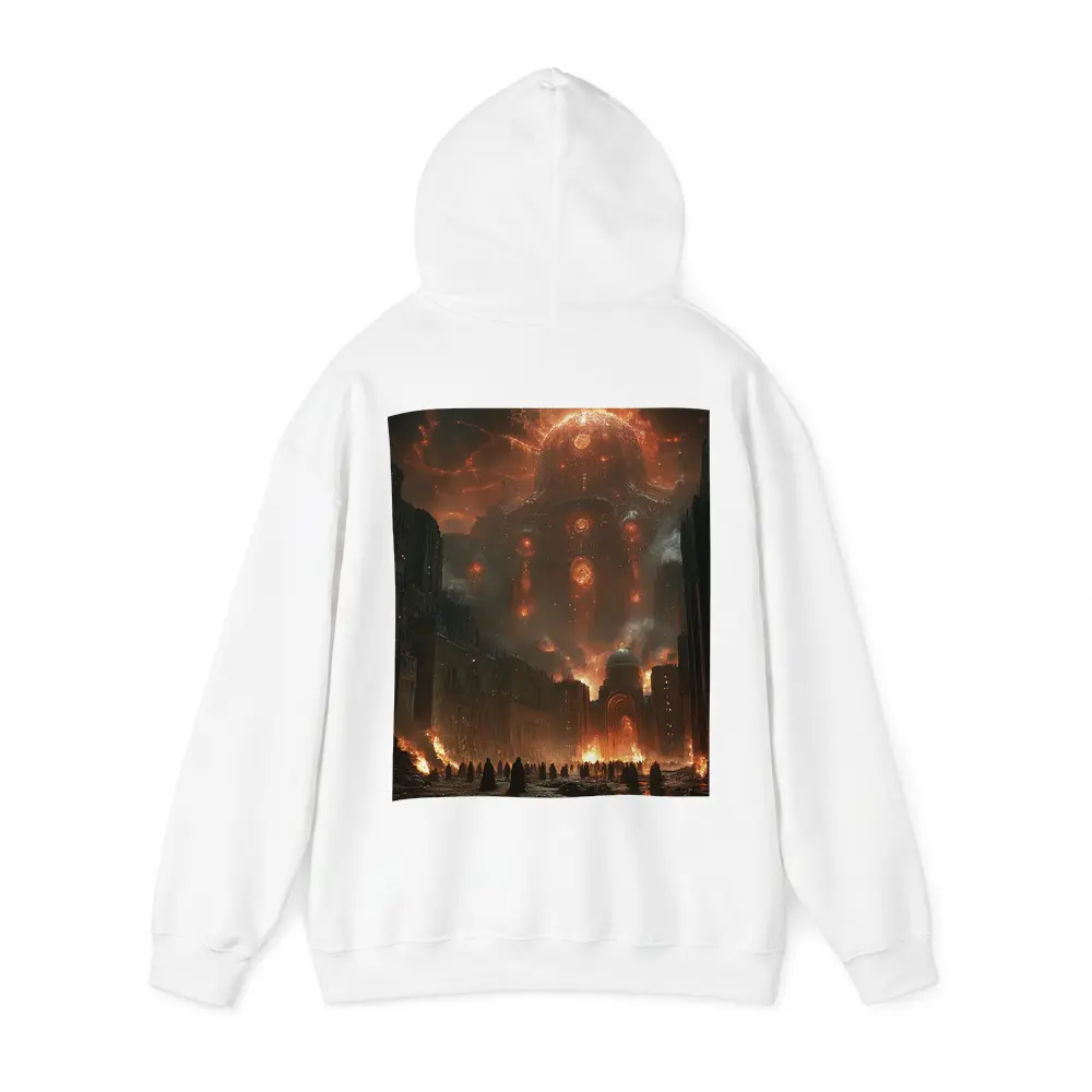 Dark Fantasy City Burning Cosmic Entity Sky – Hoodies