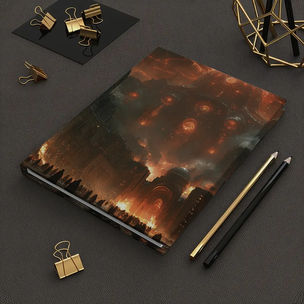 Dark Fantasy City Burning Cosmic Entity Sky – Notebooks