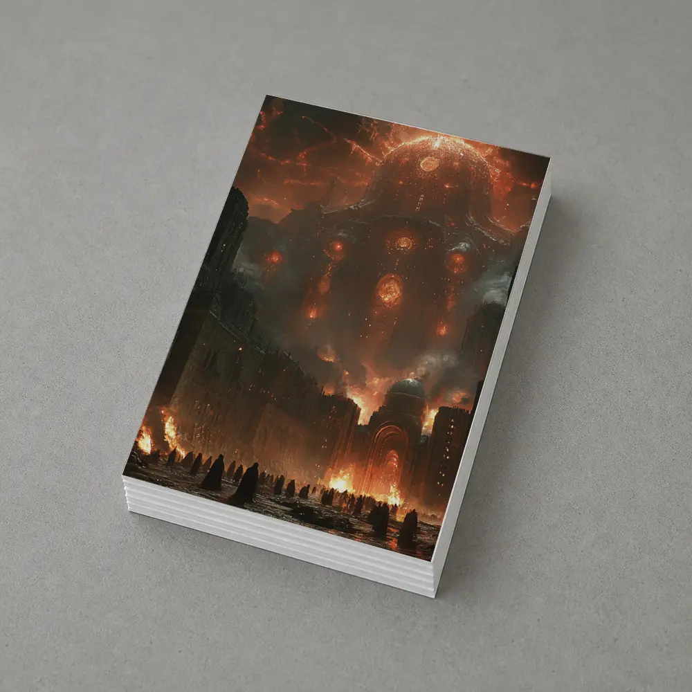 Dark Fantasy City Burning Cosmic Entity Sky – Postcards
