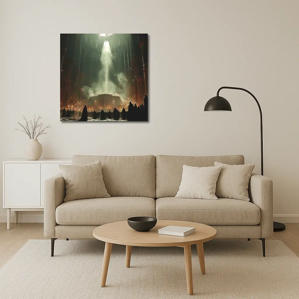 Dark Cathedral Ritual Robed Figures Ancient Hall – Wall Art