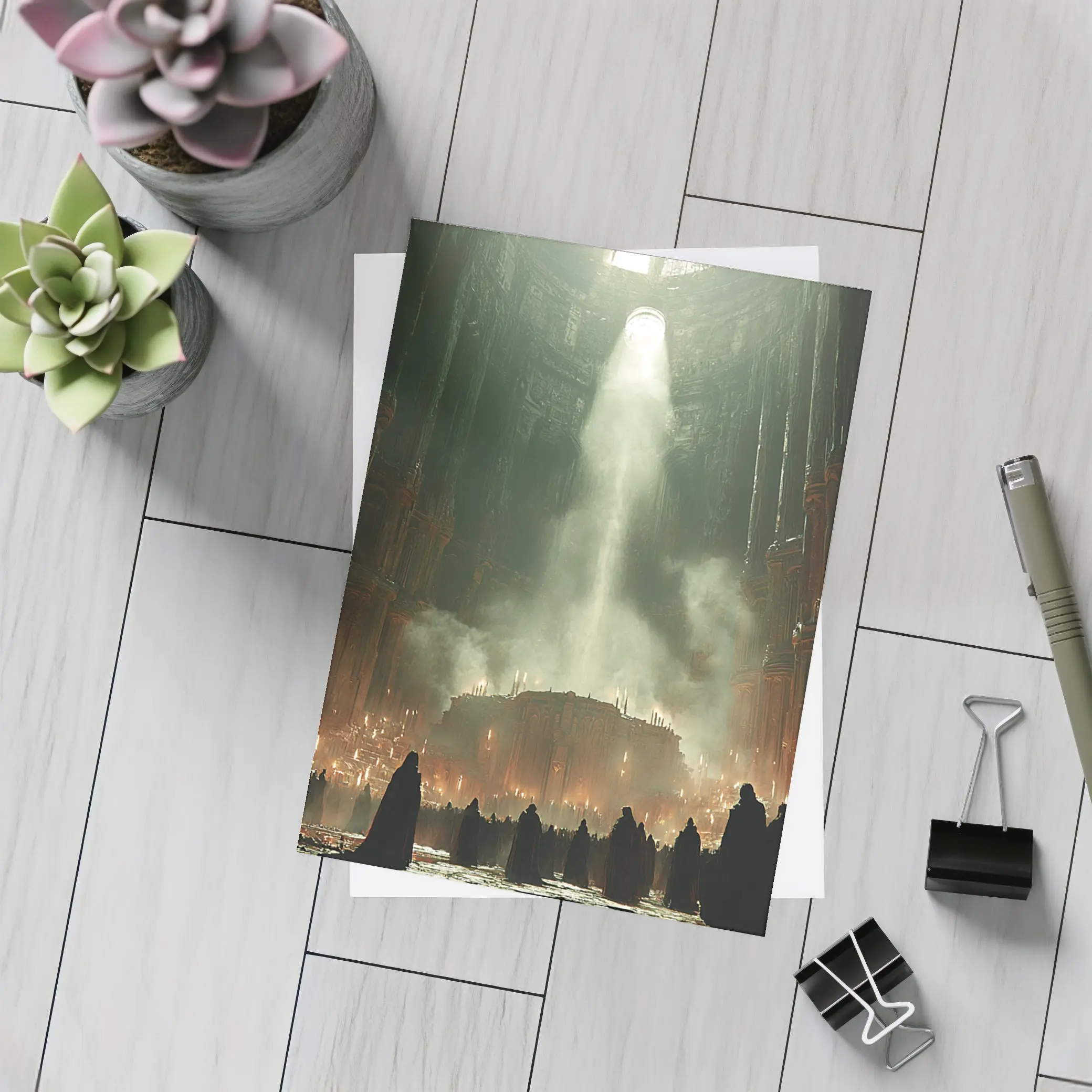 Dark Cathedral Ritual Robed Figures Ancient Hall – Postcards
