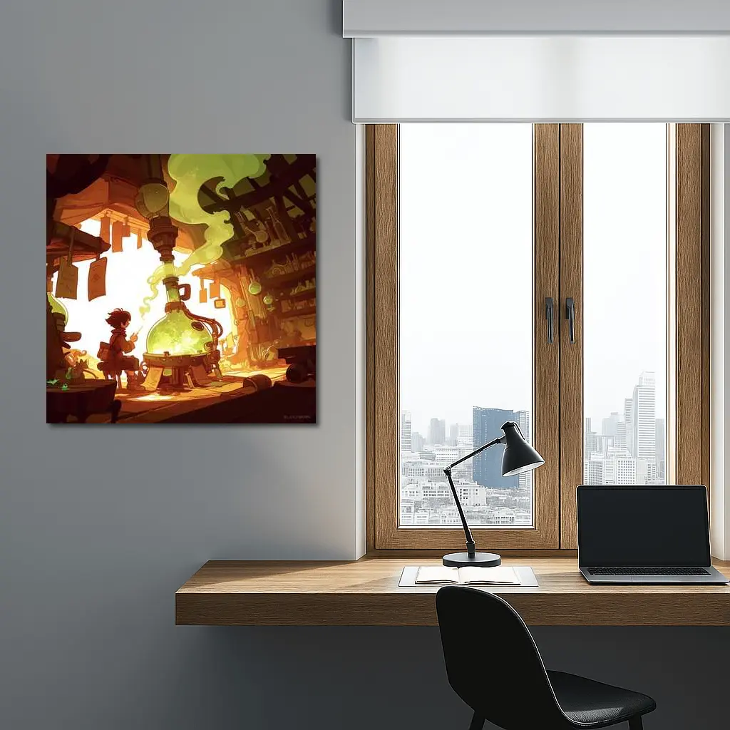 Anime Boy Alchemist Lab Fantasy Scene – Wall Art